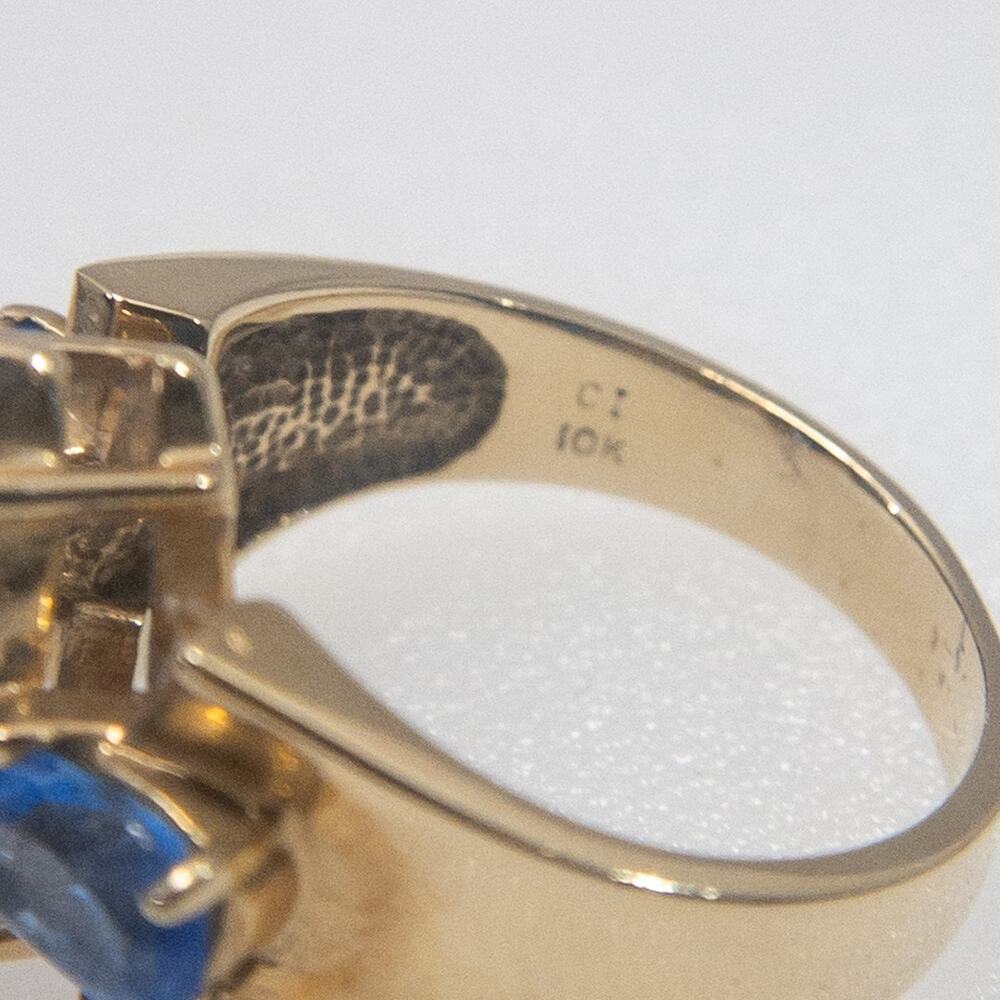 10K Gold Tanzanite Ring Marquise Center 3 Stone Statement Size 6 - Picture 5 of 14